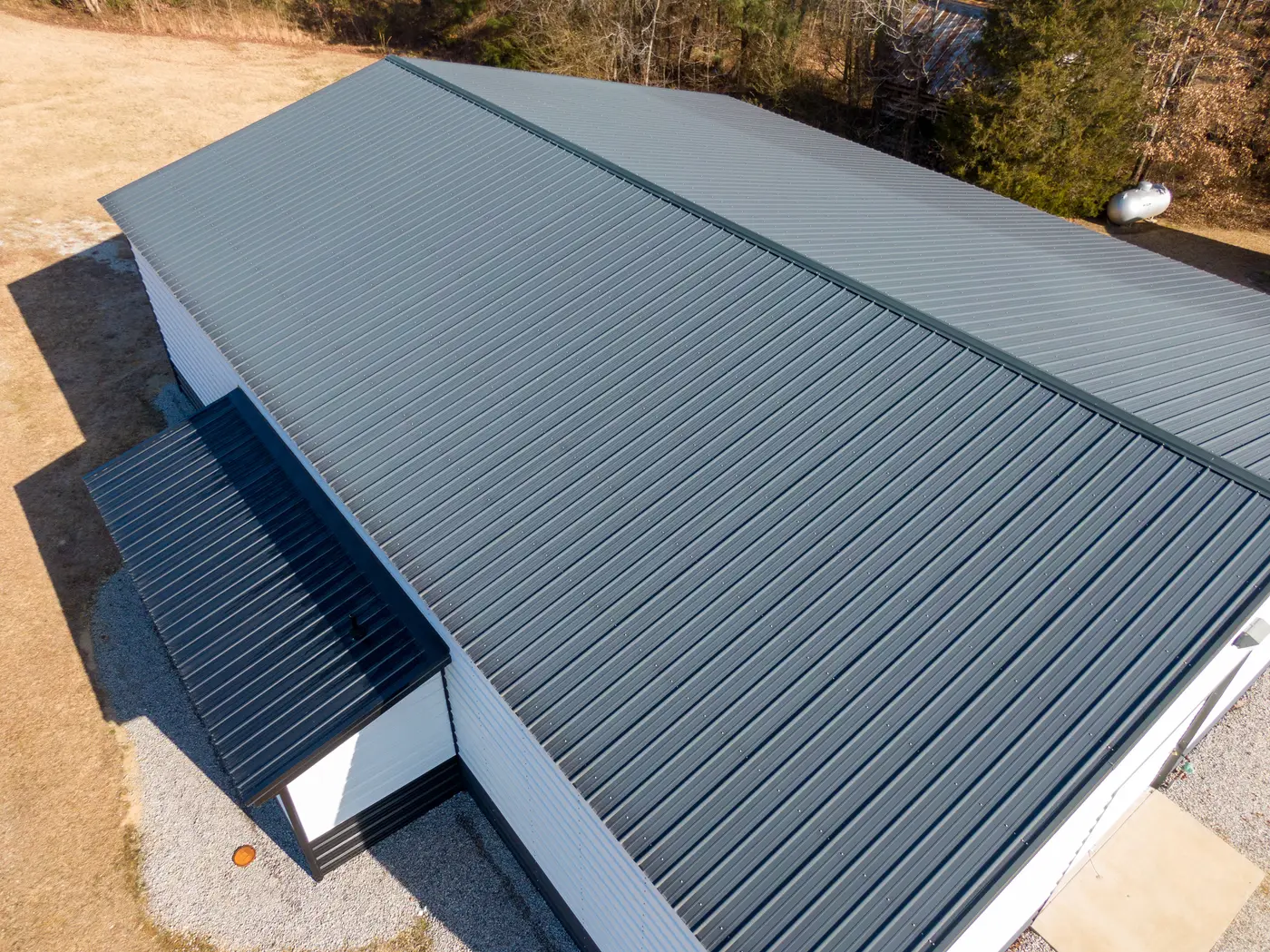 Commercial box profile metal roof industrial unit aerial